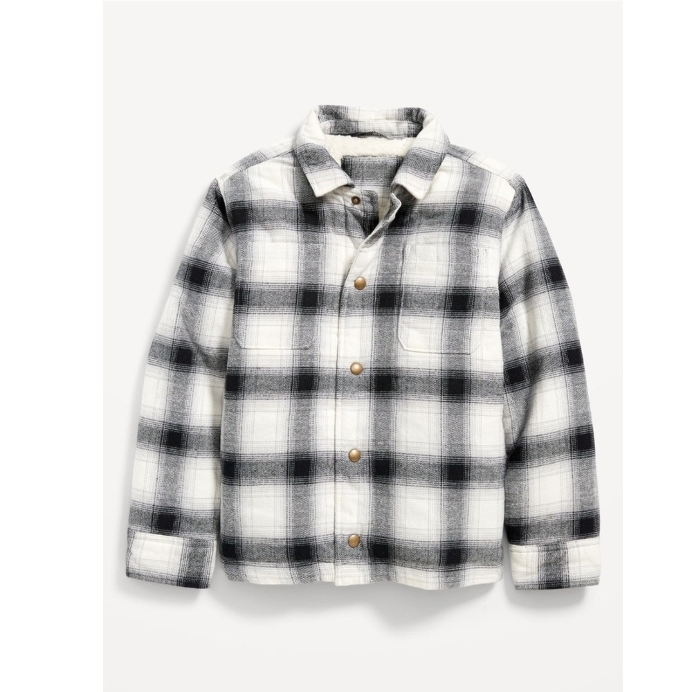 Gender-Neutral Cozy Plaid Flannel
Sherpa-Lined Jacket for Kids size 10-12